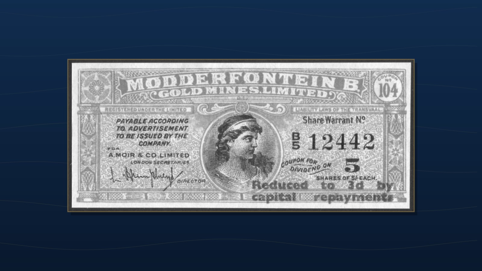 A dividend coupon issued around 1900 by Modderfontein B Gold Mines Limited